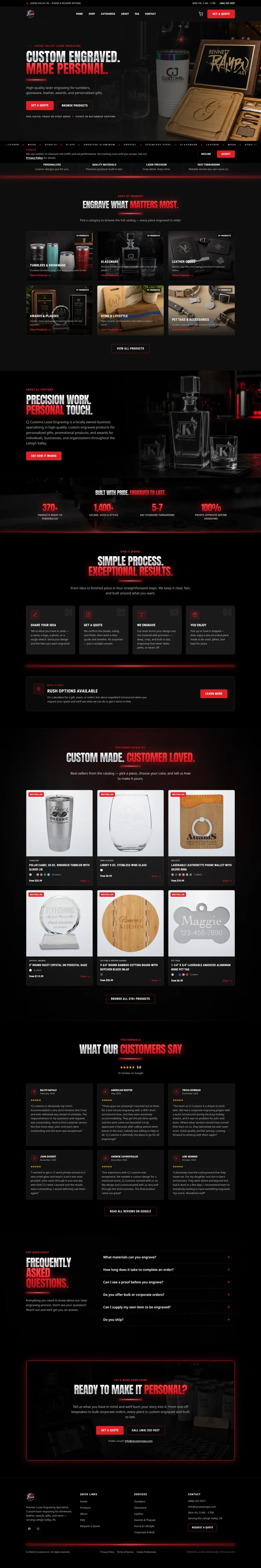 CJ Customs Website Rebuild: full page after the rebuild