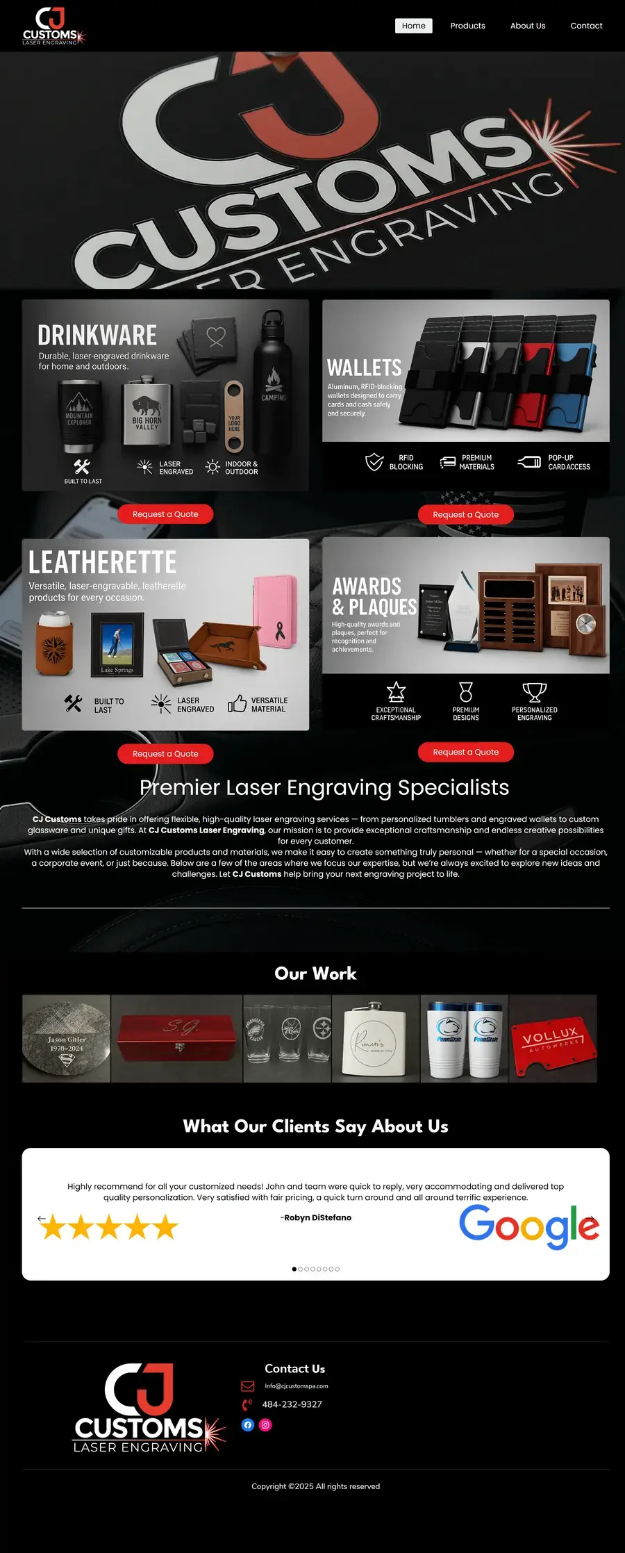 CJ Customs Website Rebuild: full page before the rebuild